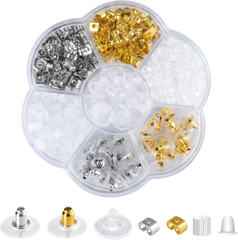DSOMHZ 7 Styles Silicone Earring Backs Replacements for Studs/Droopy Ears/Heavy Earring,550Pcs Metal Clear Hypoallergenic Plastic Rubber Backings Clutch Stoppers for Fish Hook Studs Hoops - Image 1